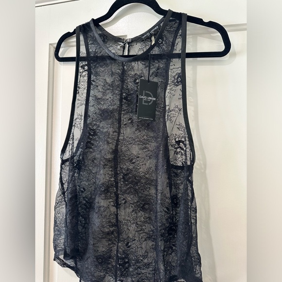 David Lerner black all over lace Racerback tank top blouse nwt - Picture 6 of 11